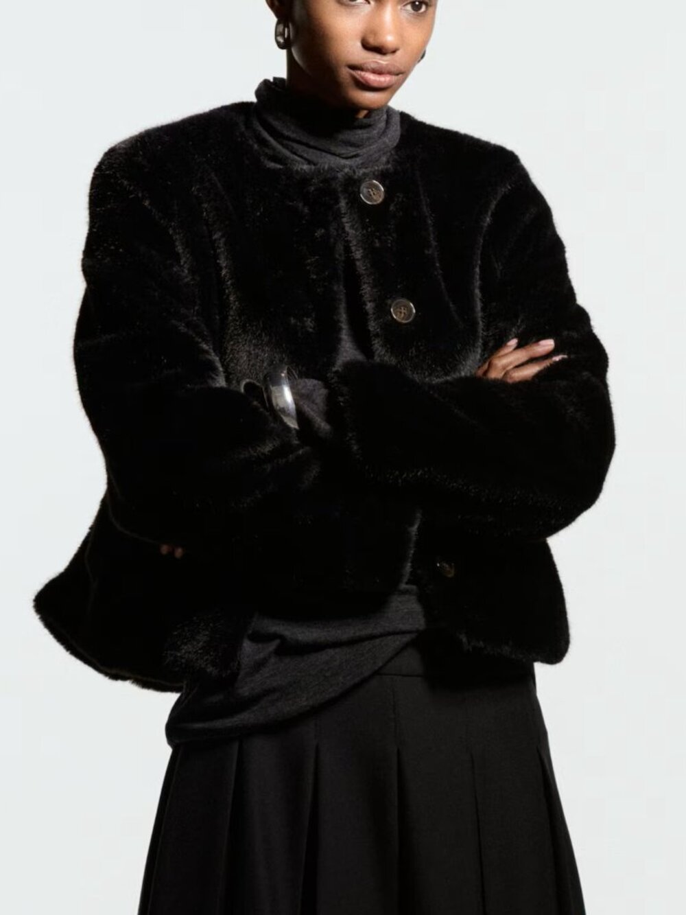 H & M Black Fur Shorty Jacket - NWT - Size XL